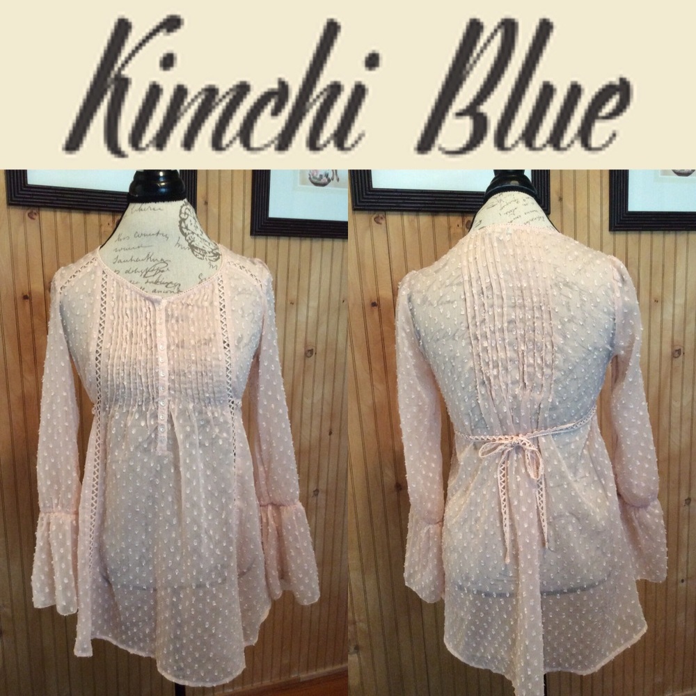 UO Kimchi Blue Pink pleated sheer blouse s… - Picture 2 of 6